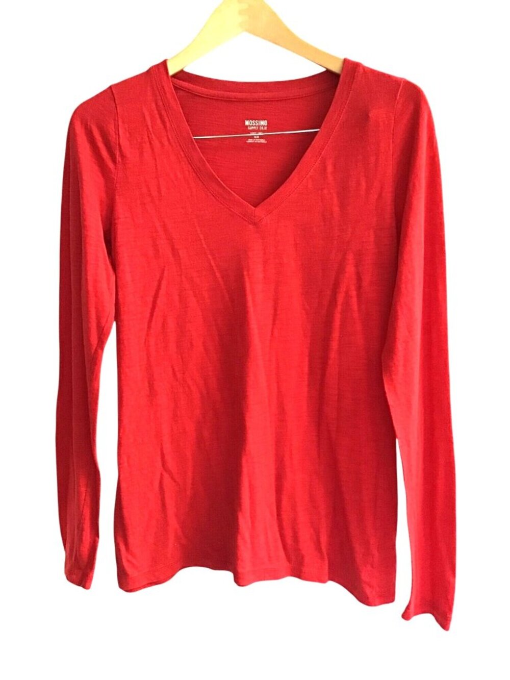 MOSSIMO- WOMENS RED BASIC LONG SLEEVE CREW NECK T-SHIRT SIZE MEDIUM